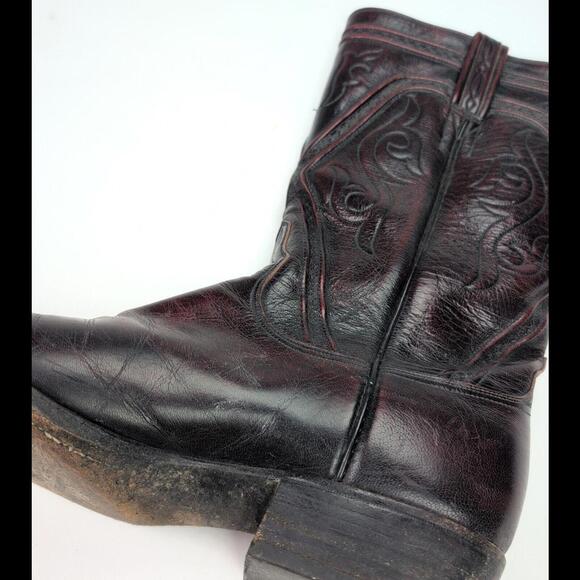 VTG 70s LUCCHESE CLASSICS Sz 10.5C L6631 Black Cherry Goat Leather Western Boots main image 8